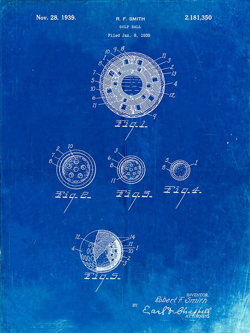 PP168- Faded Blueprint Golf Ball Uniformity Patent Poster Poster Print - Cole Borders