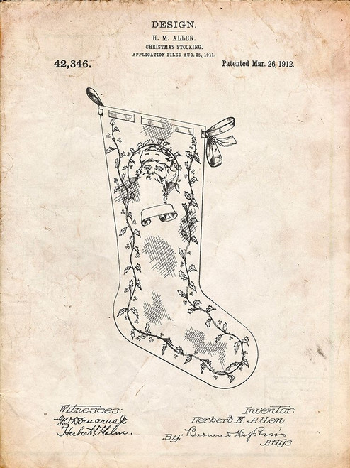 PP764-Vintage Parchment Christmas Stocking 1912 Patent Poster Poster Print - Cole Borders
