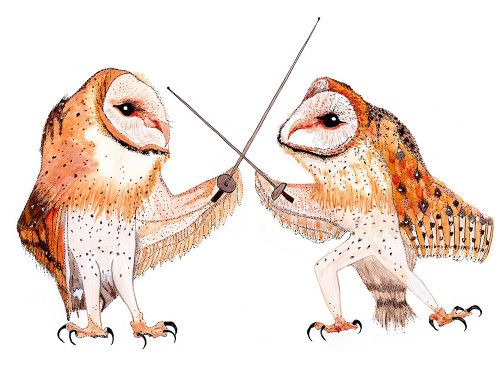 Dueling Owls Poster Print - Studios Kwerki