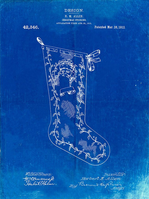 PP764-Faded Blueprint Christmas Stocking 1912 Patent Poster Poster Print - Cole Borders