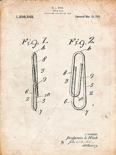 PP165- Vintage Parchment Paper Clip Patent Poster Poster Print - Cole Borders