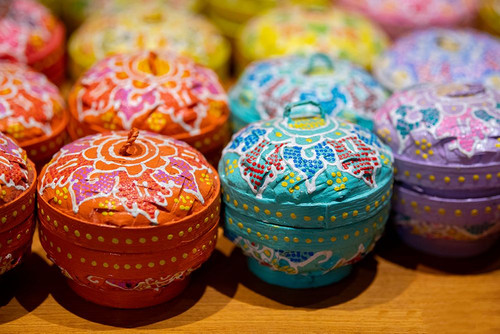 Indonesia-Bali. Traditional handicraft village of Tohpati. Colorful painted straw boxes. Poster Print - Cindy Miller Hopkins