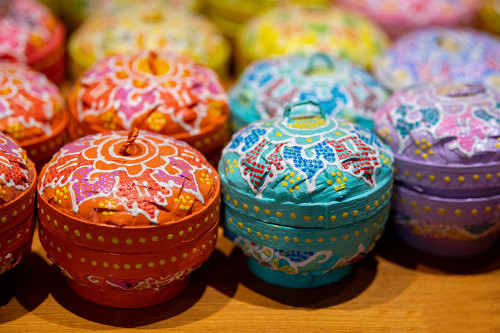 Indonesia-Bali. Traditional handicraft village of Tohpati. Colorful painted straw boxes. Poster Print - Cindy Miller Hopkins
