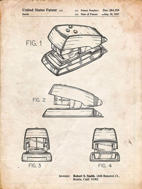 PP164- Vintage Parchment Mini Stapler Patent Poster Poster Print - Cole Borders
