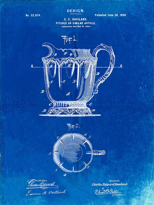 PP152- Faded Blueprint Kitchen Pitcher Poster Poster Print - Cole Borders