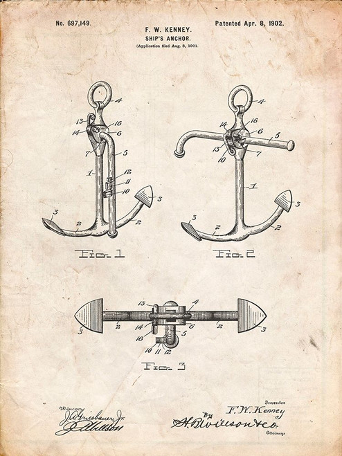 PP745-Vintage Parchment Boat Anchor Patent Poster Poster Print - Cole Borders