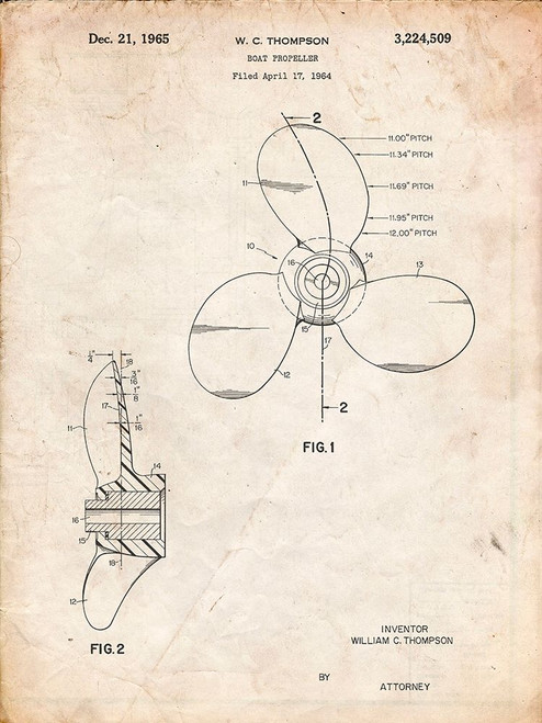 PP746-Vintage Parchment Boat Propeller 1964 Patent Poster Poster Print - Cole Borders