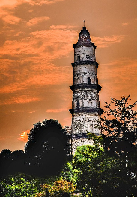 Sunrise Great Mercy Pagoda-Shaoxing-Zhejiang Province-China Ancient Pagoda built 1,000 years ago Poster Print - William Perry