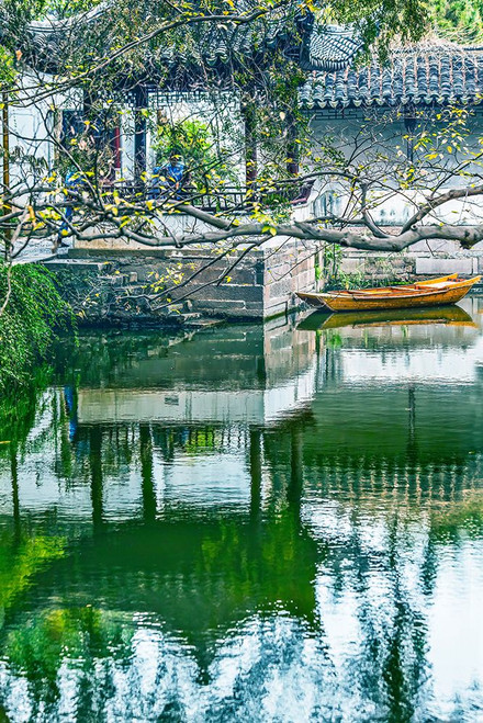 Ancient Chinese pagoda reflection. Humble Administrators Garden-Jiangsu-China. Poster Print - William Perry