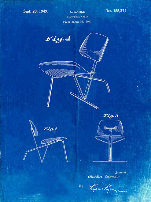PP159- Faded Blueprint Eames Tilt Back Chair Patent Poster Poster Print - Cole Borders