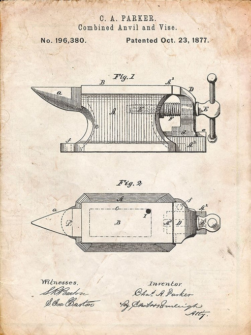 PP741-Vintage Parchment Blacksmith Anvil Patent Poster Poster Print - Cole Borders