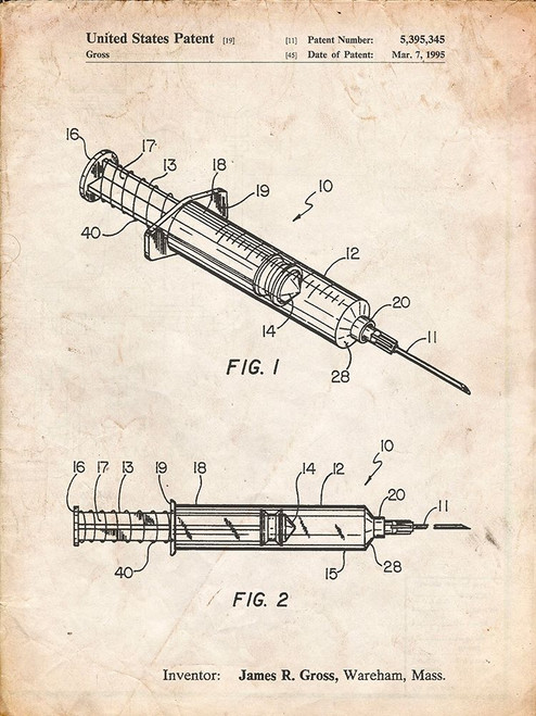 PP1080-Vintage Parchment Syringe Patent Poster Poster Print - Cole Borders
