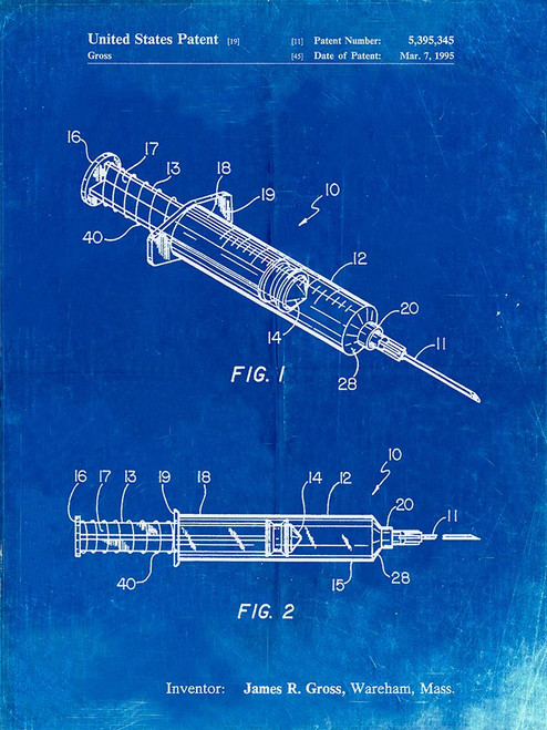 PP1080-Faded Blueprint Syringe Patent Poster Poster Print - Cole Borders