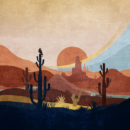 Blue Western Cactus 01 Poster Print - Emel Tunaboylu