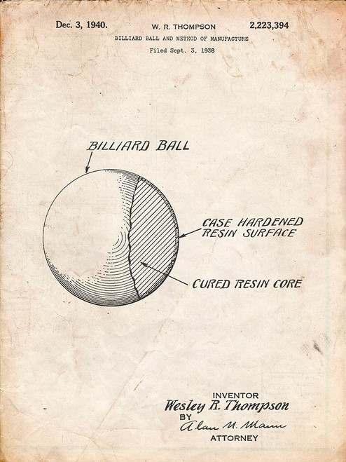 PP736-Vintage Parchment Billiard Ball Patent Poster Poster Print - Cole Borders