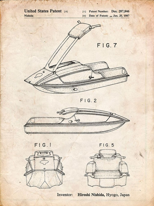 PP1076-Vintage Parchment Suzuki Jet Ski Patent Poster Poster Print - Cole Borders