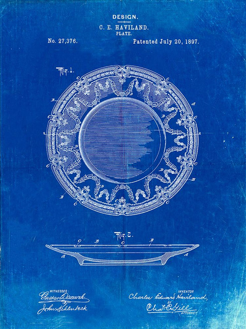 PP150- Faded Blueprint Haviland Dinner Plate Patent Poster Poster Print - Cole Borders