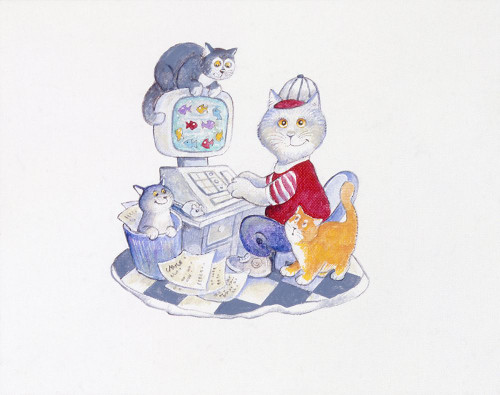 Computer Cat Poster Print - Bill Bell