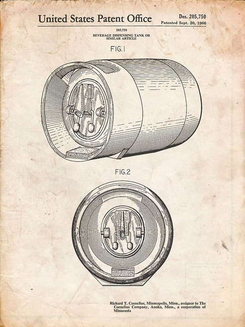 PP730-Vintage Parchment Beer Keg Patent Poster Poster Print - Cole Borders