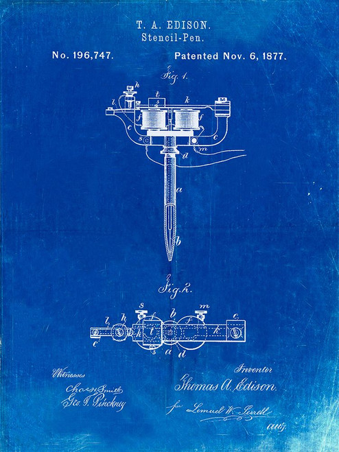 PP1065-Faded Blueprint Stencil Pen Patent Art Poster Print - Cole Borders