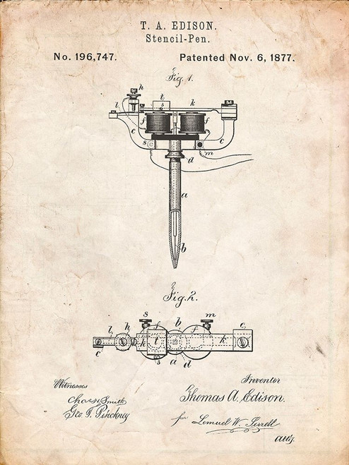 PP1065-Vintage Parchment Stencil Pen Patent Art Poster Print - Cole Borders