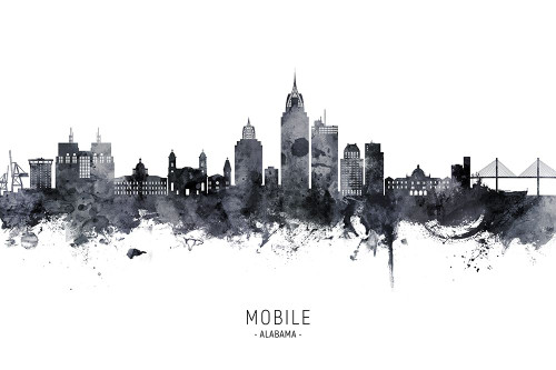 Mobile Alabama Skyline Poster Print - Michael Tompsett