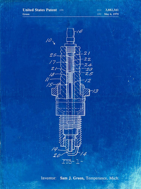 PP1051-Faded Blueprint Spark Plug Patent Poster Poster Print - Cole Borders