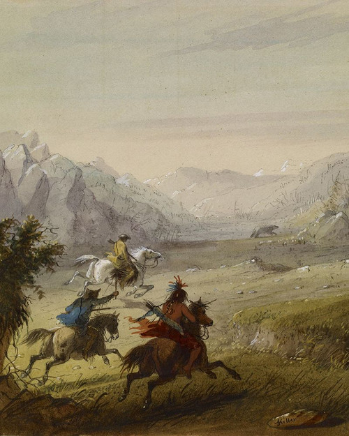 The Grizzly Bear Hunt Poster Print - Alfred Jacob Miller
