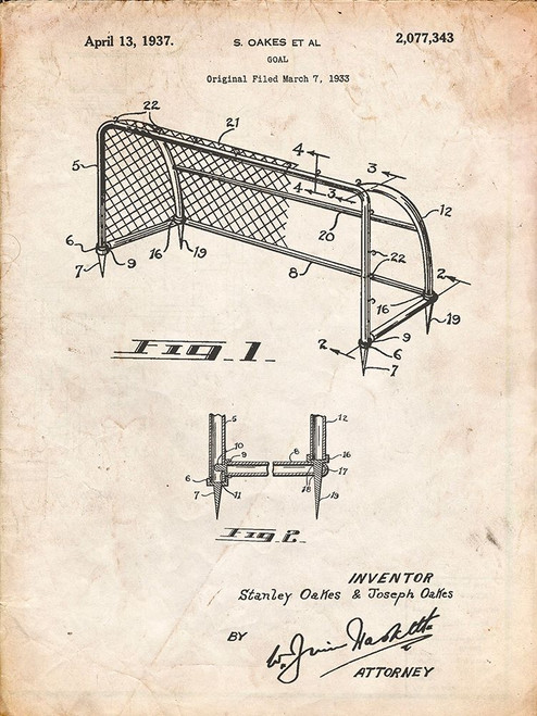 PP1048-Vintage Parchment Soccer Goal Patent Art Poster Print - Cole Borders