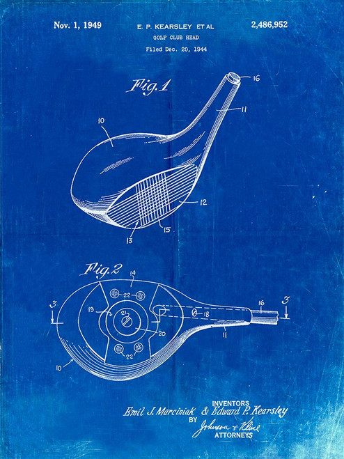 PP1050-Faded Blueprint Spalding Golf Driver Patent Poster Poster Print - Cole Borders