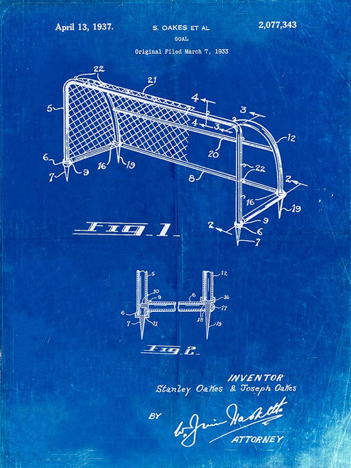 PP1048-Faded Blueprint Soccer Goal Patent Art Poster Print - Cole Borders