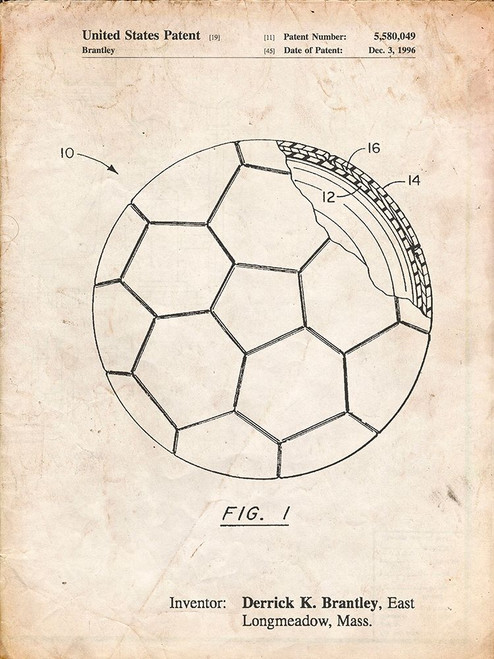 PP1047-Vintage Parchment Soccer Ball Layers Patent Poster Poster Print - Cole Borders