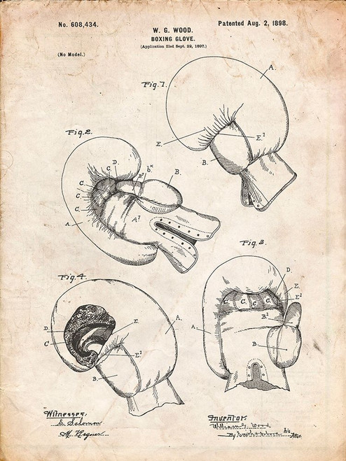 PP58-Vintage Parchment Vintage Boxing Glove 1898 Patent Poster Poster Print - Cole Borders