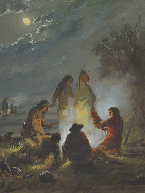 Camp Fire, Preparing the Evening Meal Poster Print - Alfred Jacob Miller