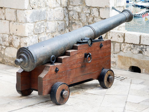 Croatia-Dubrovnik. A defense cannon on top level of Fort Lovrijenac. Poster Print - Julie Eggers