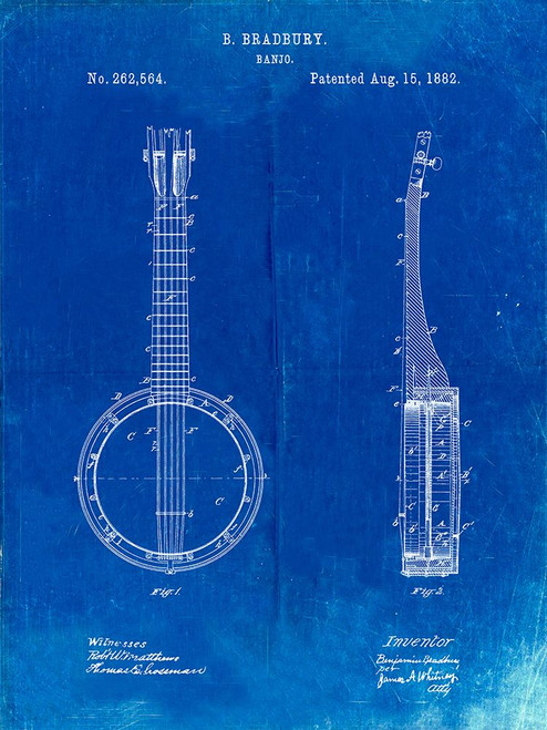 PP715-Faded Blueprint Banjo Mandolin Patent Poster Poster Print - Cole Borders