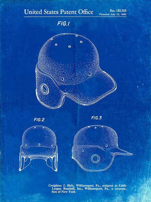 PP716-Faded Blueprint Baseball Helmet Patent Poster Poster Print - Cole Borders