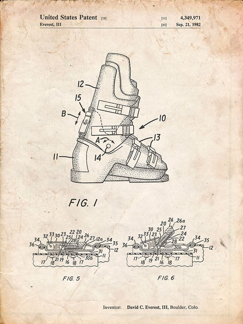 PP1037-Vintage Parchment Ski Boots Patent Poster Poster Print - Cole Borders