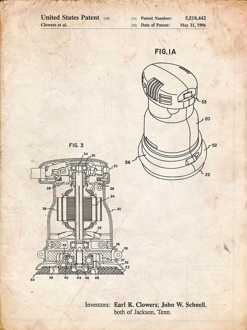 PP998-Vintage Parchment Porter Cable Palm Grip Sander Patent Poster Poster Print - Cole Borders