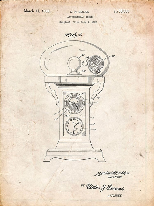 PP713-Vintage Parchment Astronomical Clock Patent Poster Poster Print - Cole Borders