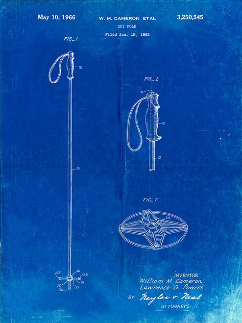 PP1038-Faded Blueprint Ski Pole Patent Poster Poster Print - Cole Borders