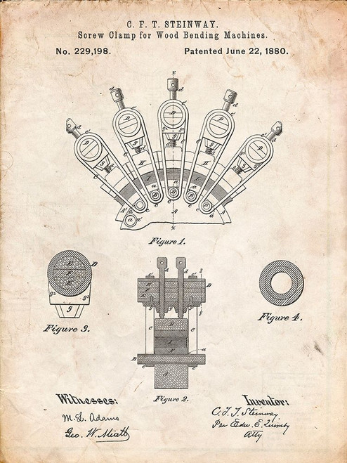 PP1031-Vintage Parchment Screw Clamp 1880  Patent Poster Poster Print - Cole Borders