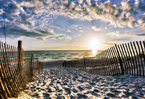 Rosemary Beach Sunset 30a Footprints in Sand Poster Print - Eszra Tanner