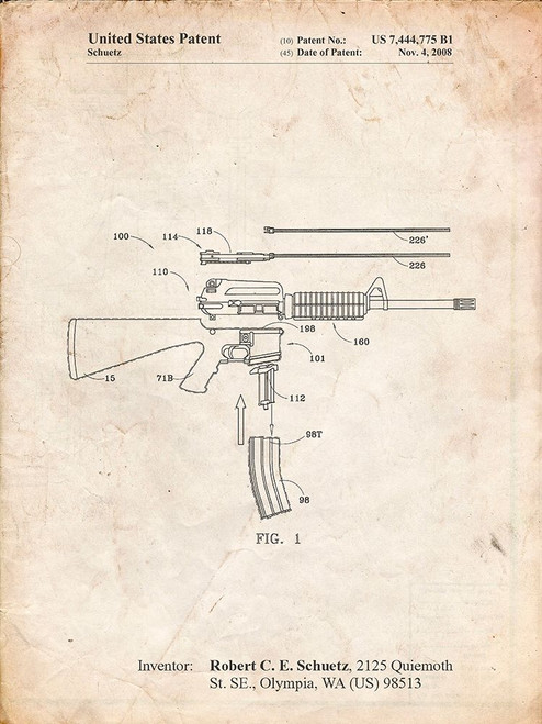PP704-Vintage Parchment AR 15 Patent Poster Poster Print - Cole Borders PP704-Vintage Parchment AR 15 Patent Poster Poster Print - Cole Borders