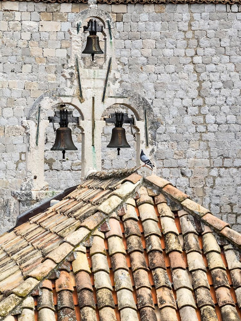 Croatia-Dubrovnik. Bell tower with three bells on top of the Church of Our Lady of Mt. Carmel. Poster Print - Julie Eggers