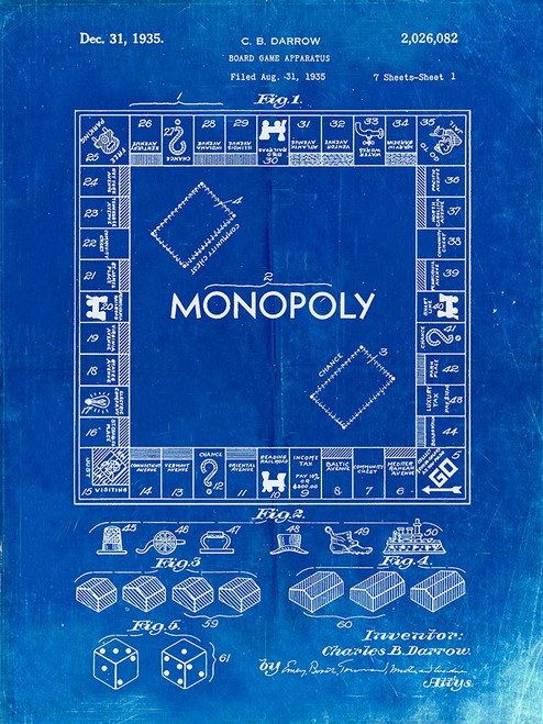 PP131- Faded Blueprint Monopoly Patent Poster Poster Print - Cole Borders