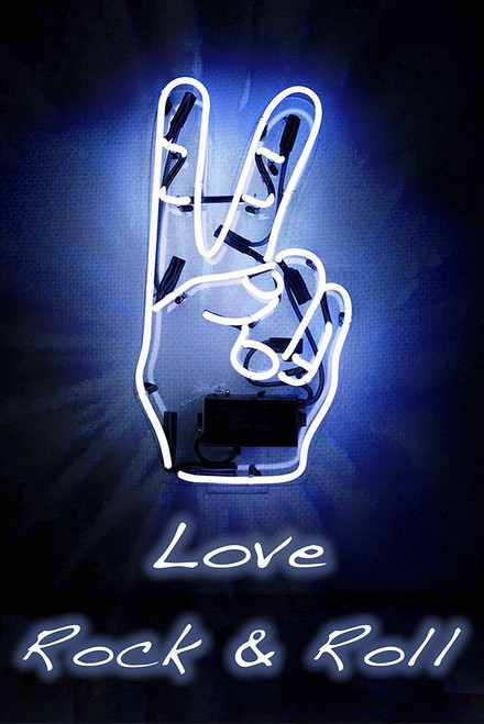 Peace Love Rock And Roll Neon Poster Print - GST