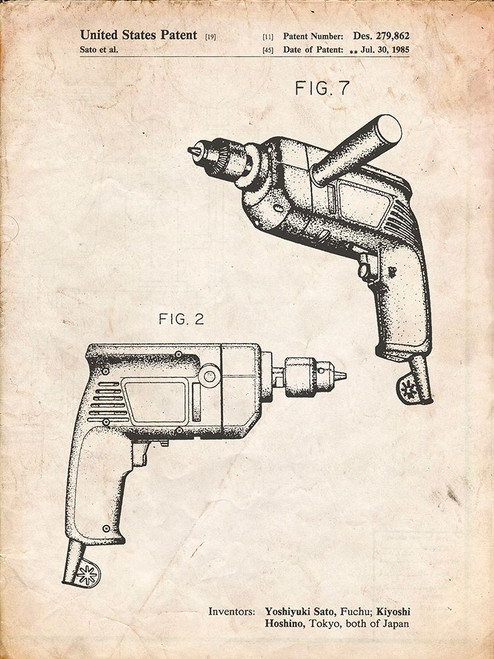 PP1024-Vintage Parchment Ryobi Electric Drill Patent Poster Poster Print - Cole Borders