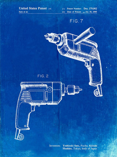 PP1024-Faded Blueprint Ryobi Electric Drill Patent Poster Poster Print - Cole Borders