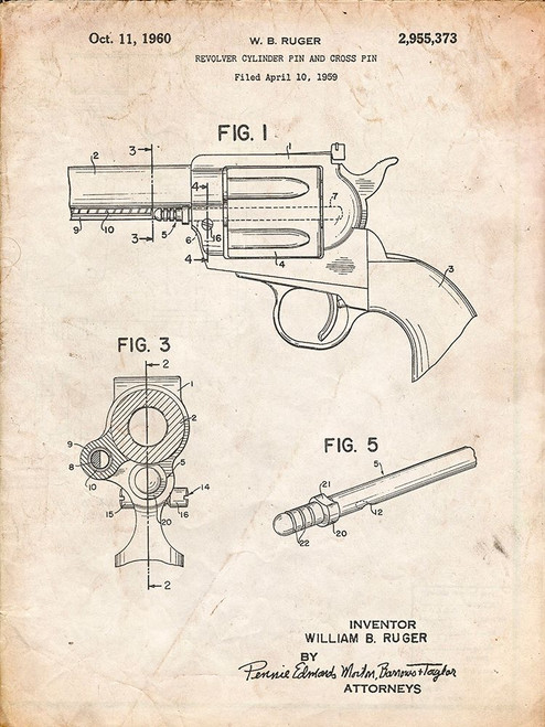 PP1023-Vintage Parchment Ruger Revolver Patent Art Poster Print - Cole Borders